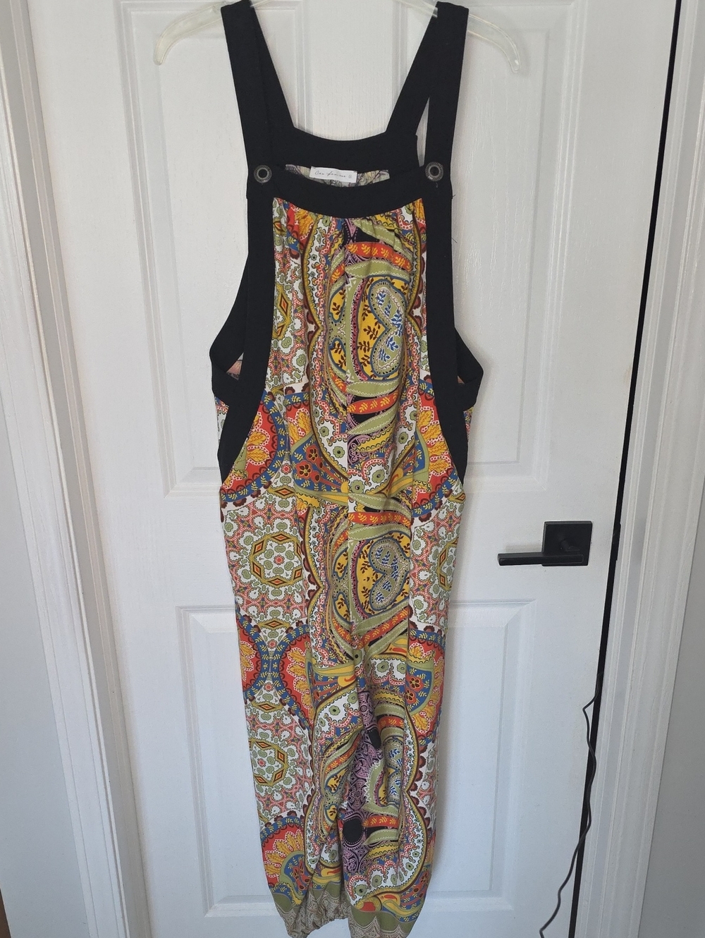 Ces Femme Multicolor Paisley Print Overalls with Black Straps